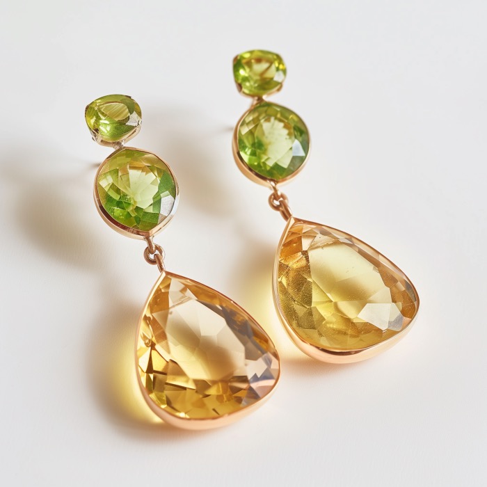 Yellow gold drop earrings of peridots and citrine.