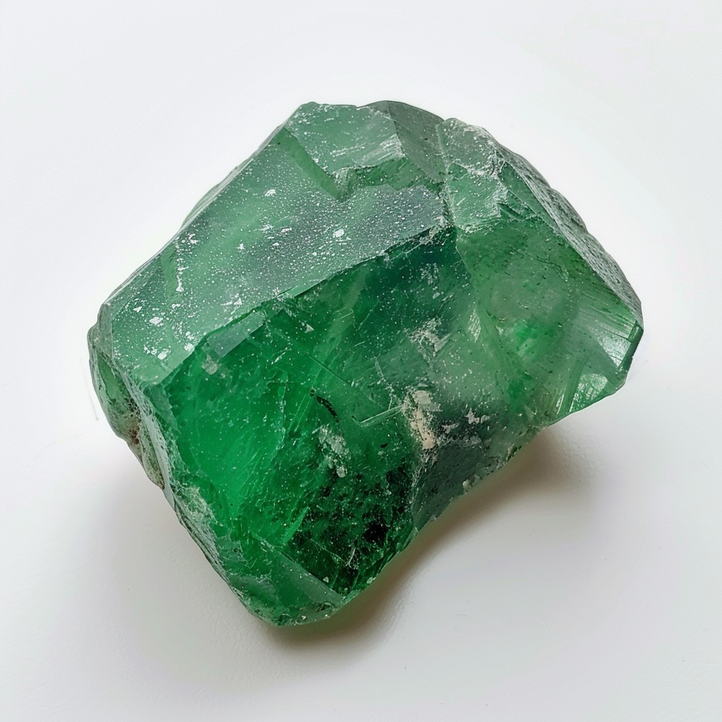 Taurus birthstone emerald healing stone shown in its raw rough state.