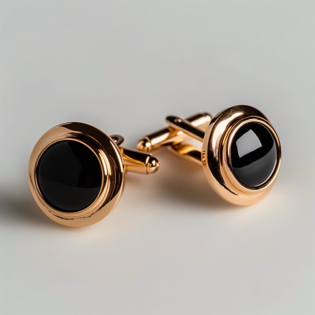 Black onyx and yellow gold round cufflinks, a perfect way to showcase this sophisticated Leo star sign birthstone.
