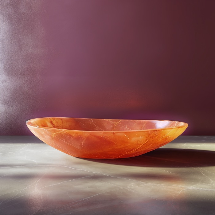 Luminous carnelian decorative oval bowl.