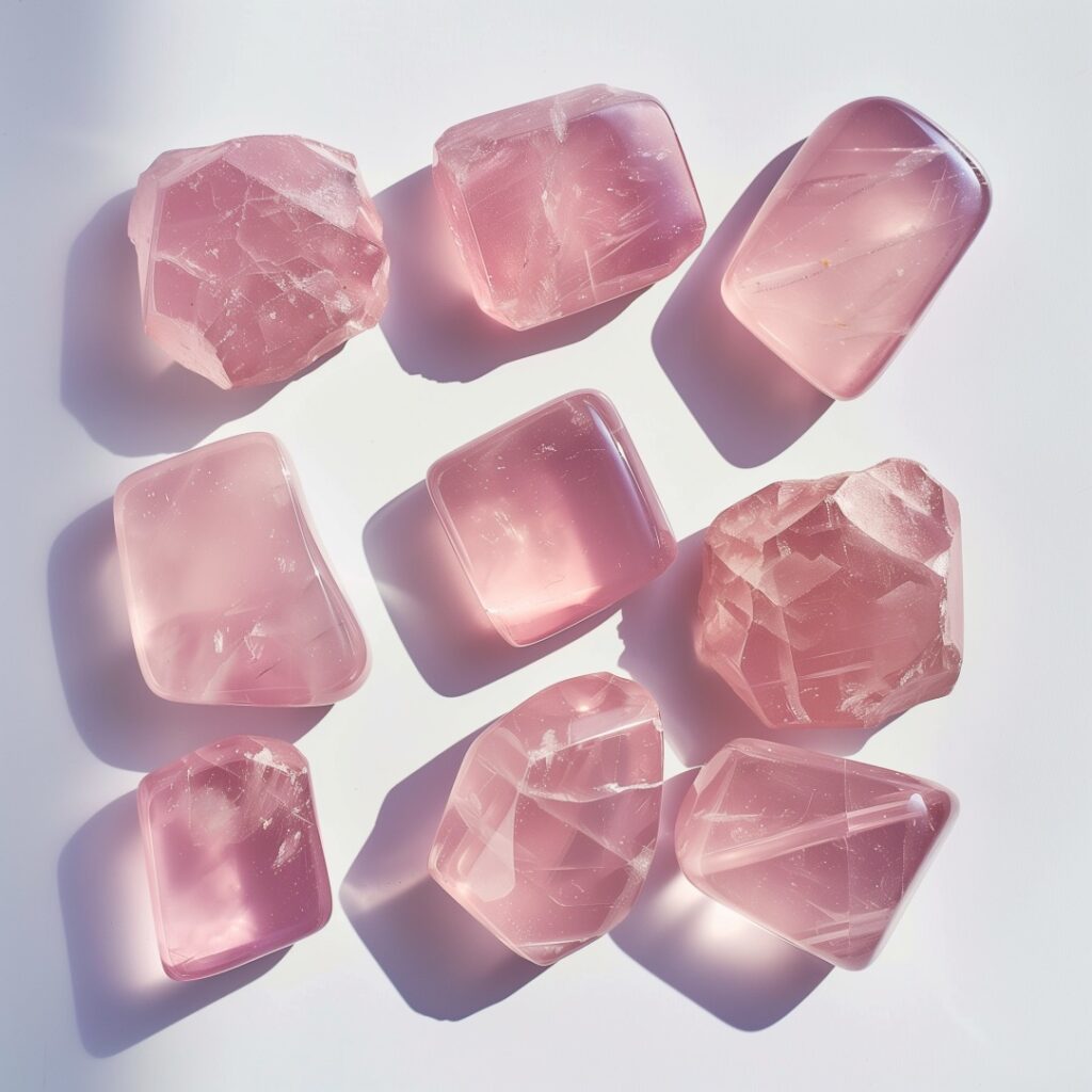 Assorted crystals of Rose Quartz, a Taurus birthstone.