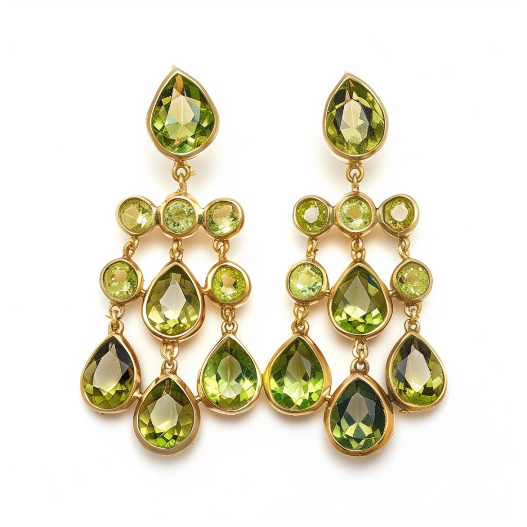 Peridot chandelier earrings for a dressy occasion.