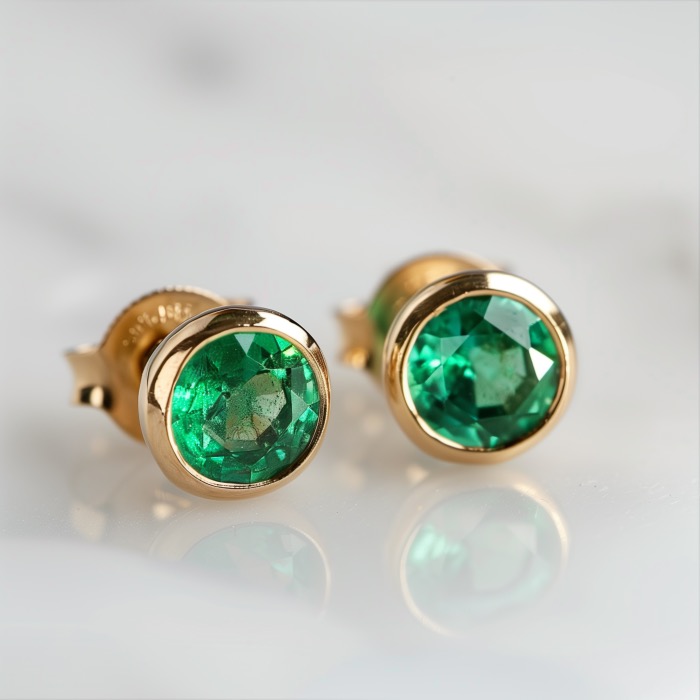 Simple emerald jewelry that highlights the stone in stud earrings.