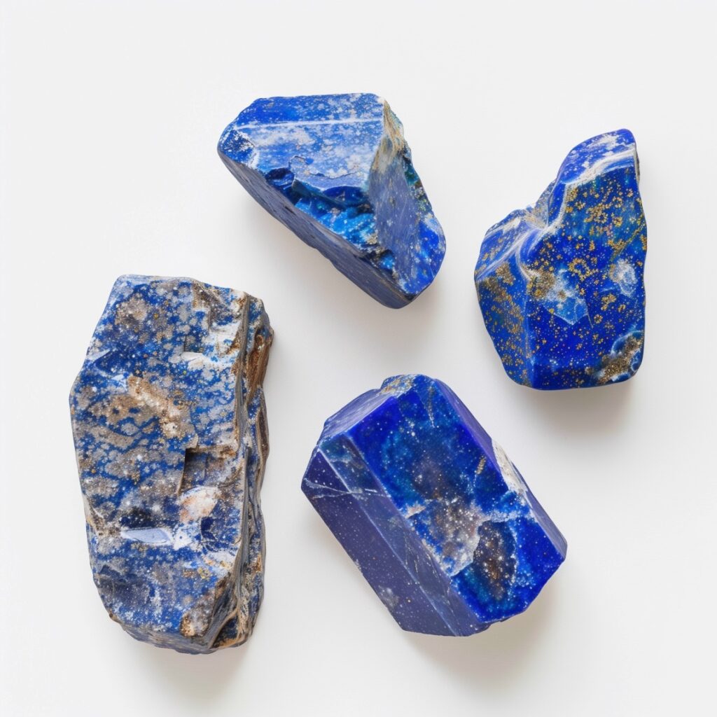 Four rough cut Lapis Lazuli stones.