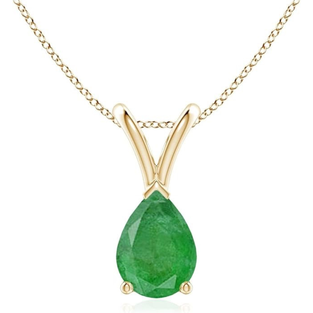 A vibrant tear drop emerald pendant showcase the spring vibe common to emerald jewelry.