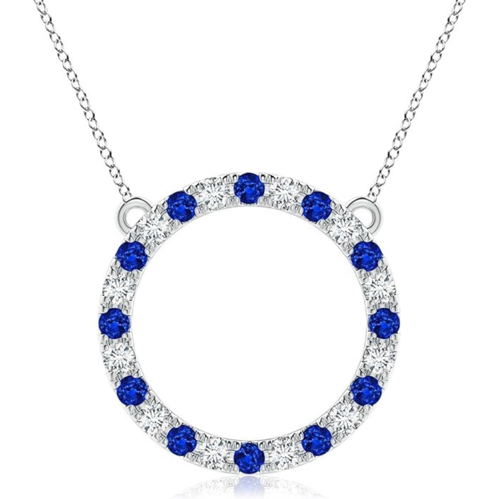 Sapphire & Diamond Circle Pendant by Angara makes a perfect Taurus birthstone gift or Libra birthstone gift.