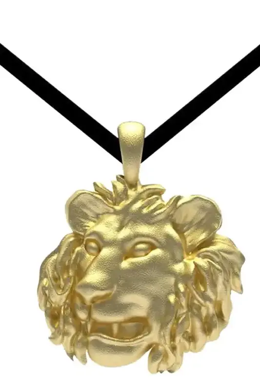 Thomas Kurilla Sculptural 18K Yellow Gold Leo Pendant with Black Ultra Suede Cord