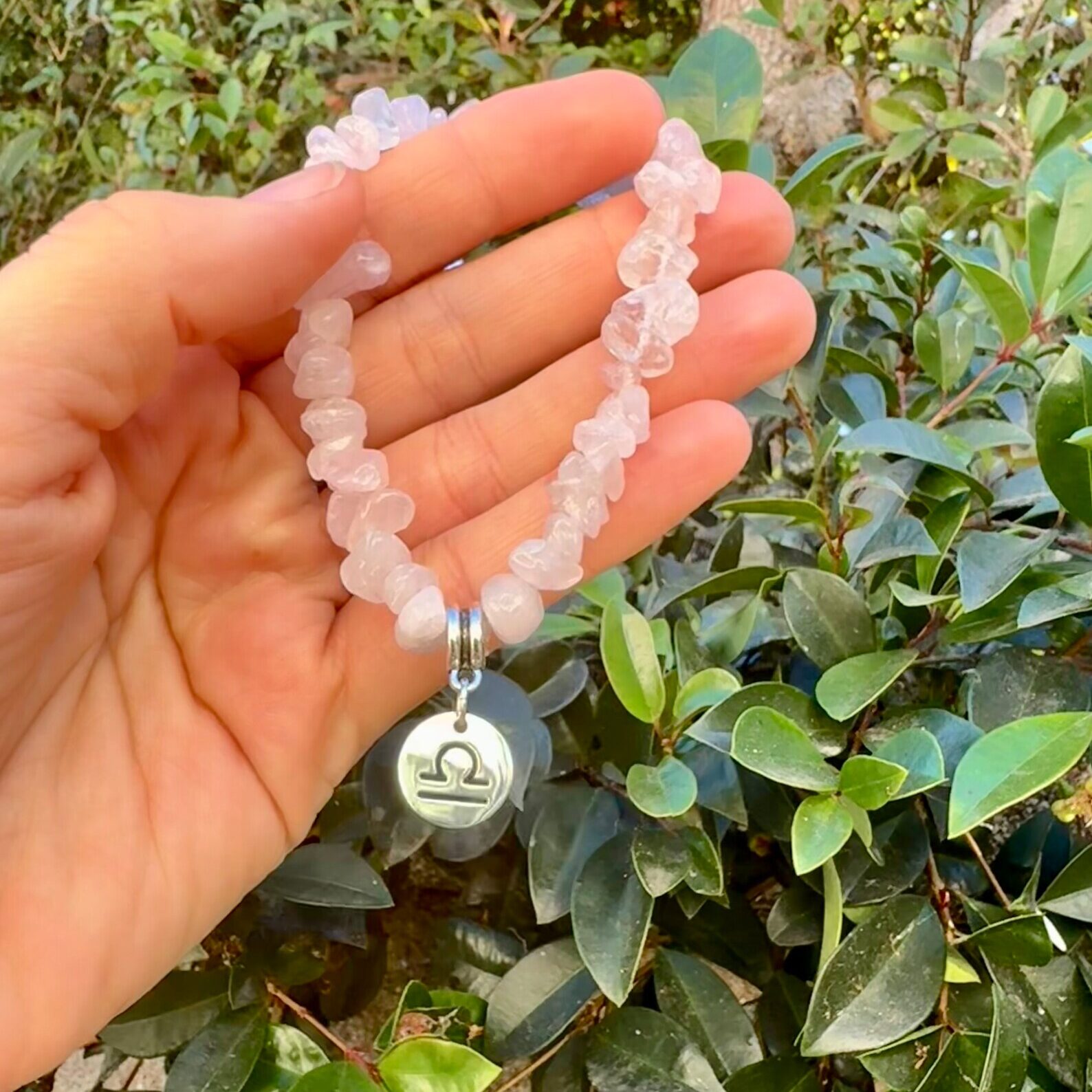 Rose Quartz Bracelet with Libra Charm