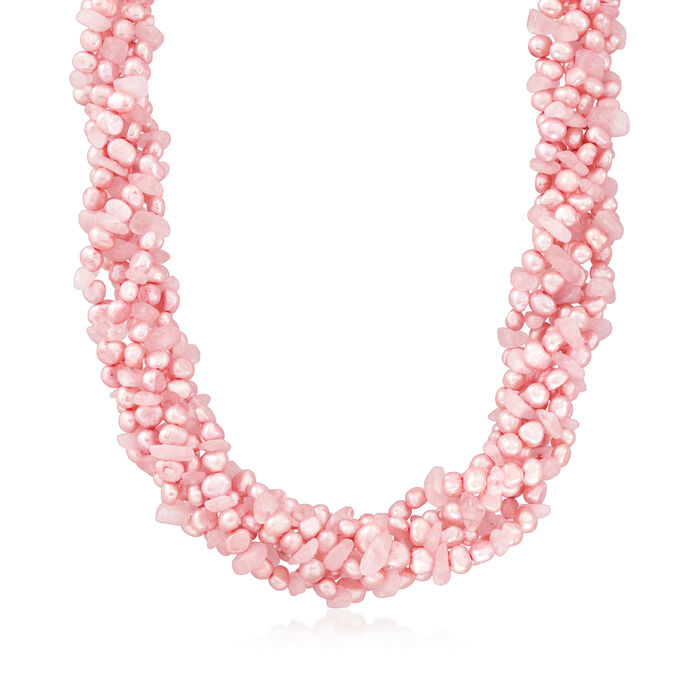 Statement Pearl & Rose Quartz Necklace