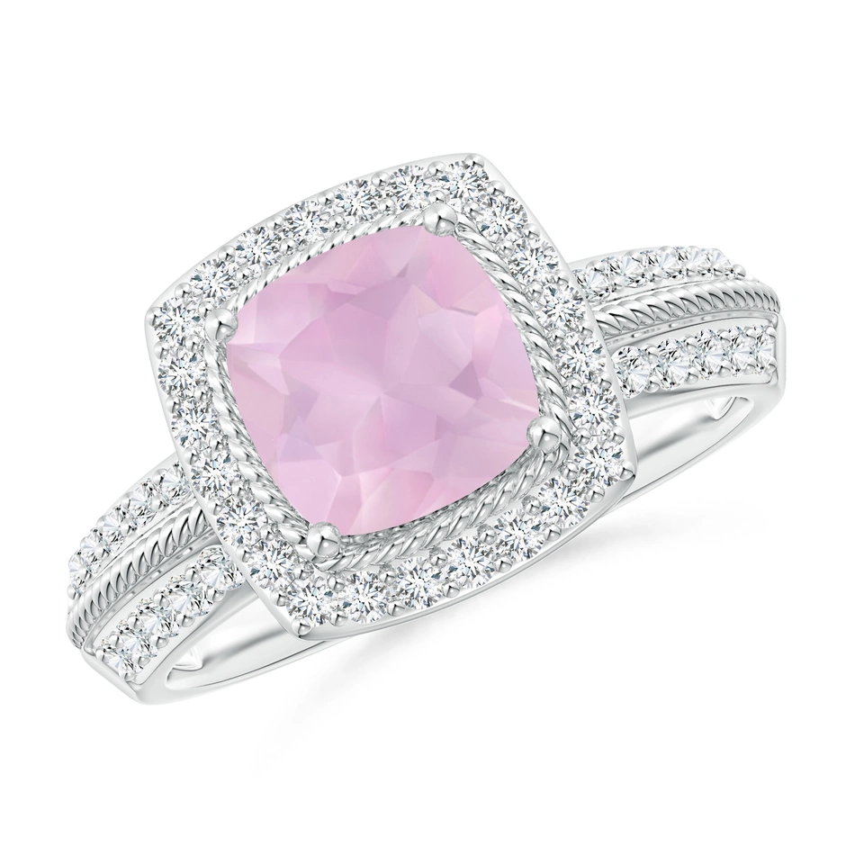 Cushion Cut Rose Quartz Halo Ring