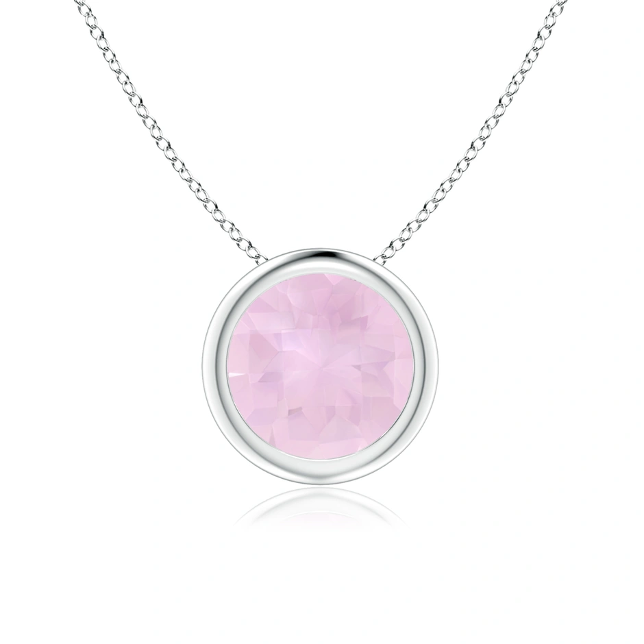 Rose Quartz Necklace - A Secure Bezel Set Solitaire in White Gold