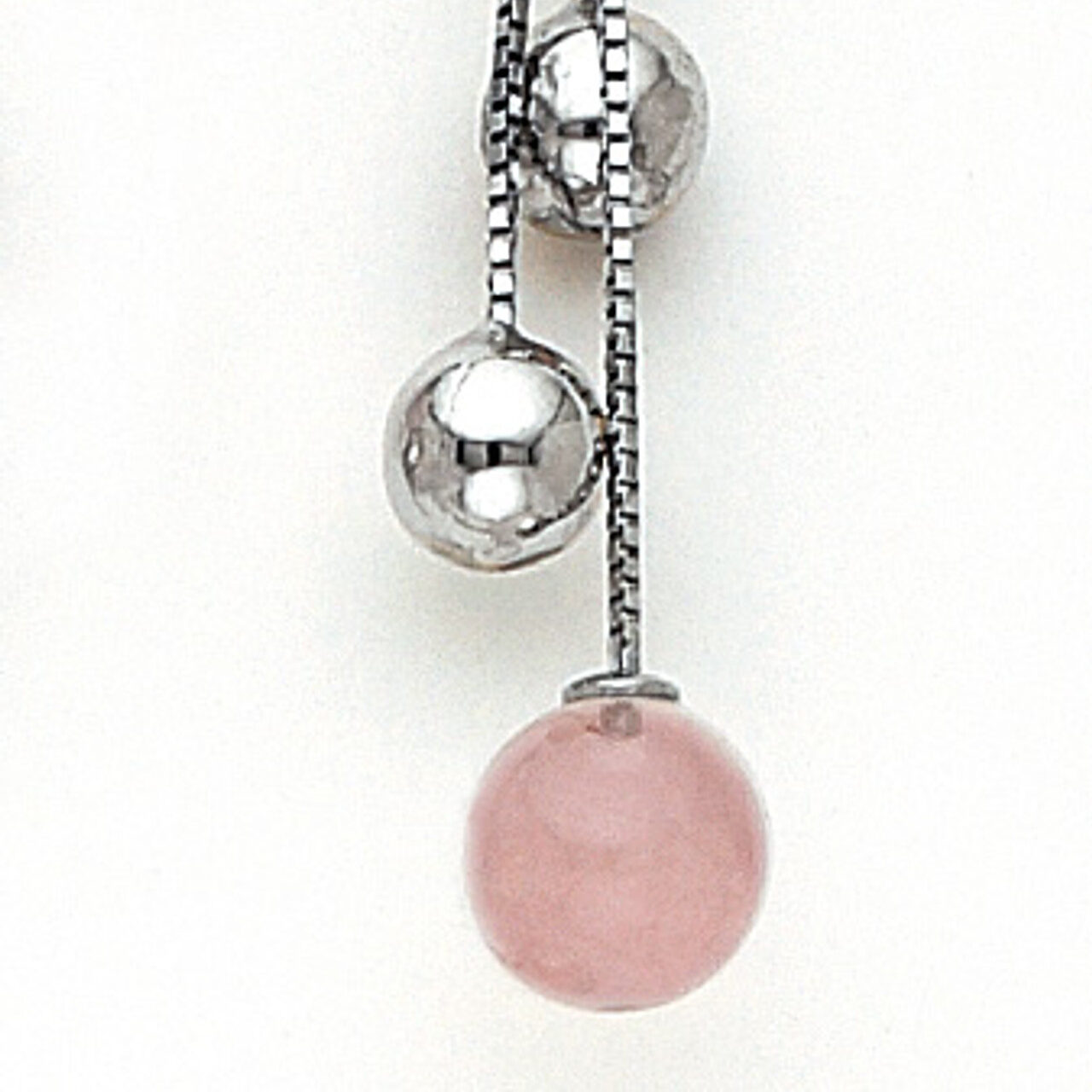 Italian White Gold & Rose Quartz Necklace of Hanging Beads