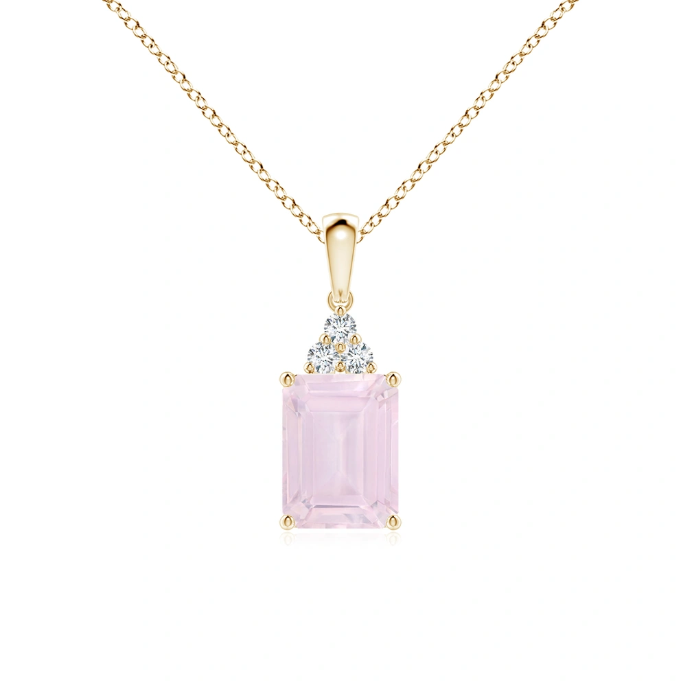 Gold Emerald Cut Rose Quartz Necklace