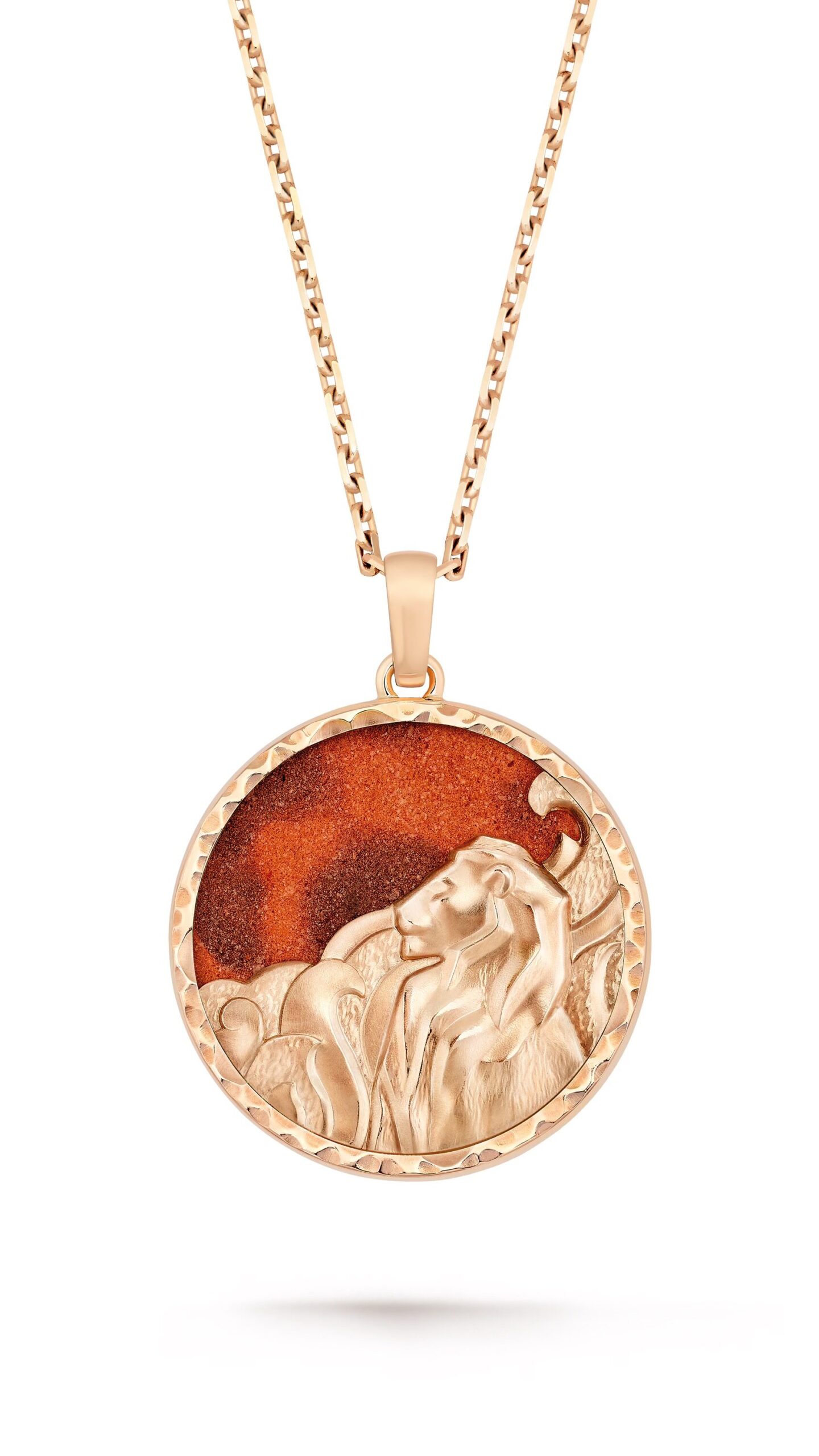 Van Cleef & Arpels Zodaique Long Necklace Leonis (Leo) Pendant in Rose Gold and Jasper on a Rose Gold Chain.