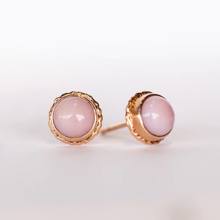 Rose Gold Peruvian Pink Opal Studs