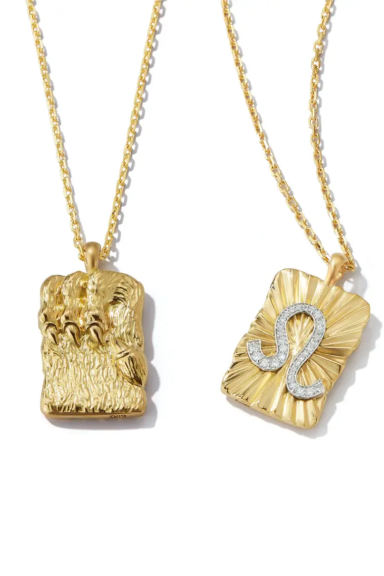 David Webb 18K Gold, Platinum & Diamond Leo Zodiac Sign Pendant on 19-inch 18k Gold Chain